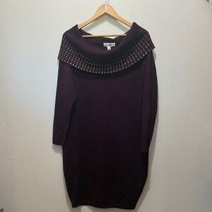 Say What Elegant Burgundy Studded Dress, Size 2X